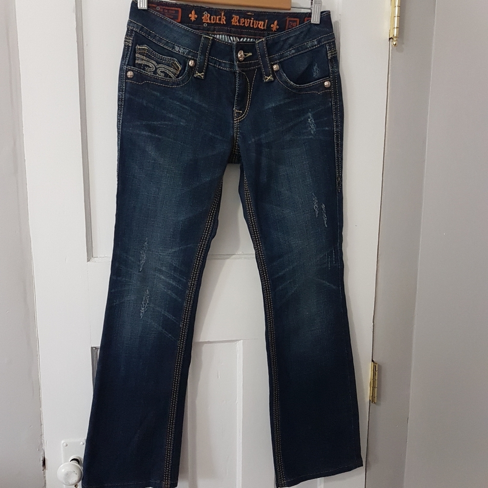 Rock Revival Y2K 90s Leona Boot Cut Straight Mid Rise Denim Dark Wash Jean Sz 29
